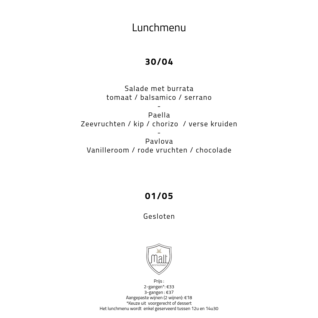 Suggestiemenu weekend 28/05 - 29/05